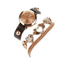 Cheap EA14 Women Faux Leather Rhinestone Heart Shaped Bangle Bracelet Dial Wrist Watch