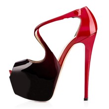 Peep Toe Platform High Heel Pumps Sandals with Cross Strap 16cm High Heels Women Sandal Shoes Patent Leather Jelly Sandals