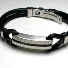 2014 New Brand Stainless Steel Rubber Bracelets Men/Casual Black Bracelets Men/Designer Men Fashion Jewelry