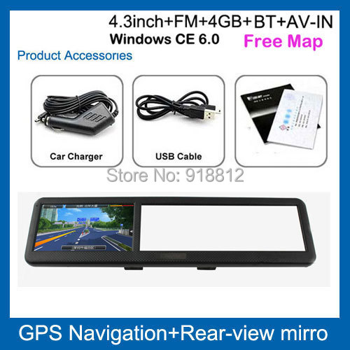 rear-view mirror car gps navigation 4.3inch FM BT+...