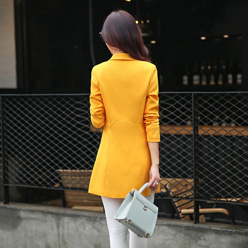 Business Casual Bright Color Blazer Women Long Jackets Ladies Silm Blazers Long Sleeve Orange Blue Pink Black Jacket Female bbb