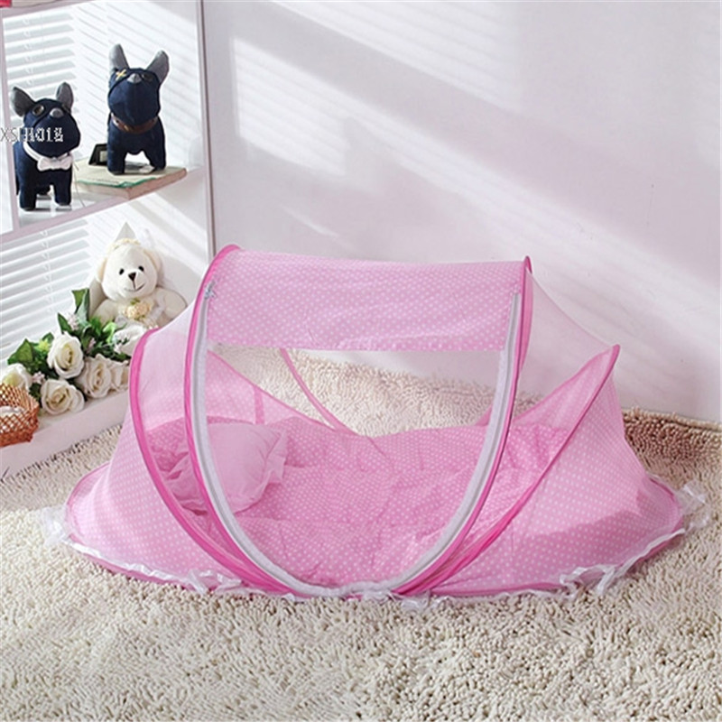 Pink Baby Infant Bed Canopy Mosquito Net Baby Foldable Bedding Net Sets Cotton-padded Mattress Pillow Tent Portable 3pcs set