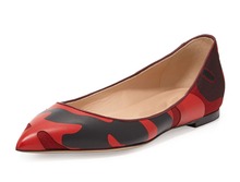 New High-quality Women Boat Shoes Flats Pointed Toe Red Green Camouflage Soft Leather Shoes Woman US Size 4-15