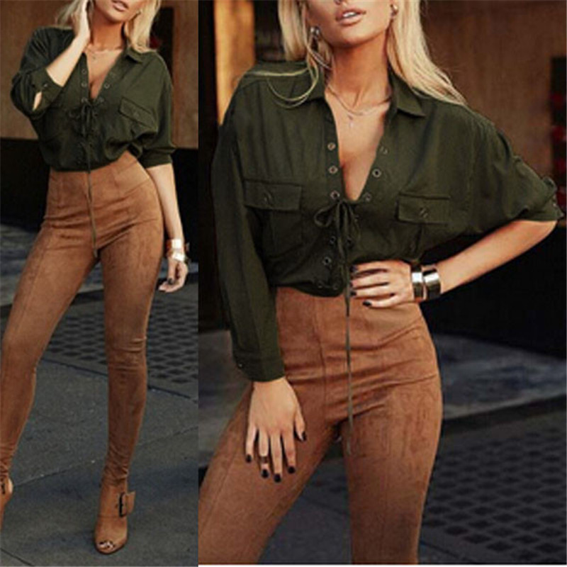 ZANZEA 2018 Women Chiffon Blouse Summer Blusa Turn Down Collar Sexy Deep V Front Lace Up Long Sleeve Shirt Casual Tops Plus Size aeProduct.getSubject()