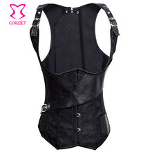 New Black Brocade Underbust Vest Waist Training Sexy Espartilhos Corset Corselet Steampunk Steel Boned Corsets Korsett For Women