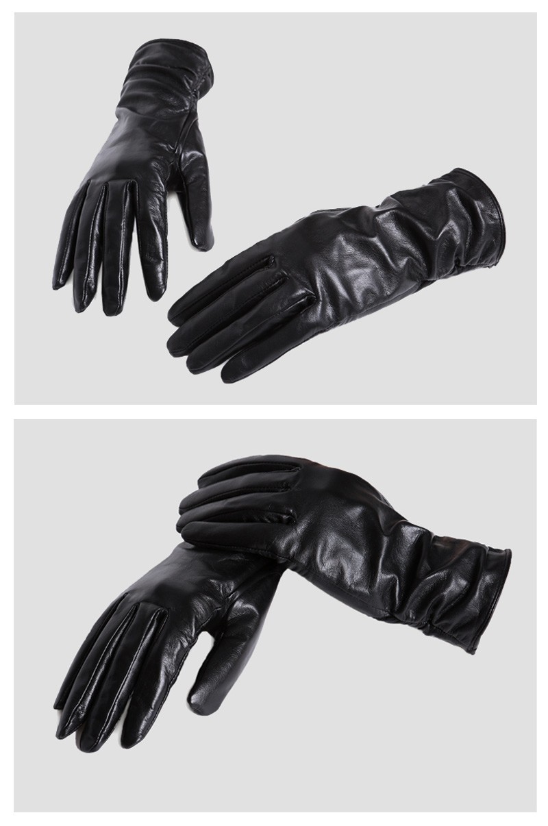 Solid color women leather gloves