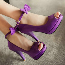 New arrive women pumps sweet bowtie dress wedding shoes high heel platform shoes black purple