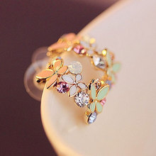 Sweet Colorful Crystal Rhinestone Hollow Butterfly Half Circle Design Earrings Ear Stud Women Girls Jewelry Gift