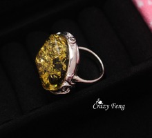 Free Shipping 3 Colors Vintage Amber Silver Plated Retro Womens Mens Wedding Rings Wholesale Jewelry Size