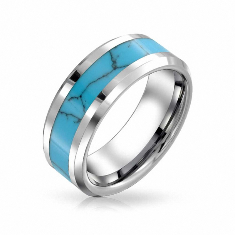 Blue Turquoise Rings For Women Tungsten Rings For Men Wedding Ring US Sizes 6 To 14-in Rings ...