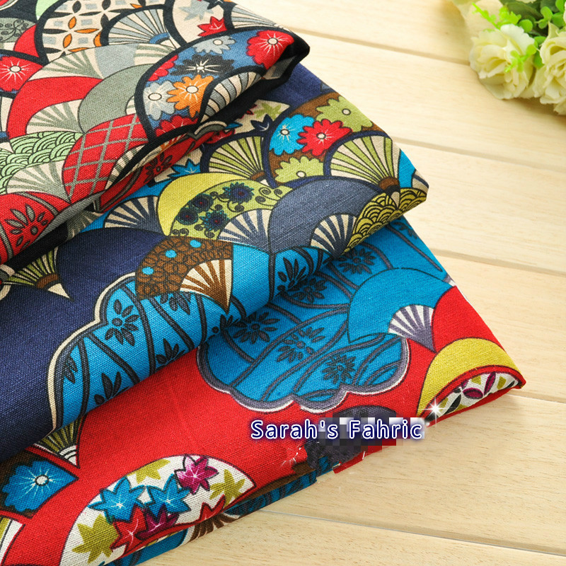 3Pcs New Patchwork Japanese fan Linen Fabric For ...