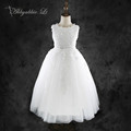 2016 Princess Lace Long Dress Girls Wedding Party White Formal Communion Gown Bridesmaid Tulle Kids Costume