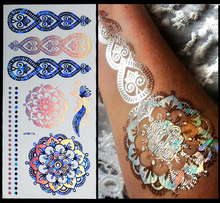 New Fashion 1pcs Indian Style Blue gold colorful Tattoos Inspired Designs Temporary Flash Tattoo Stickers  Body art Flush  Tatoo