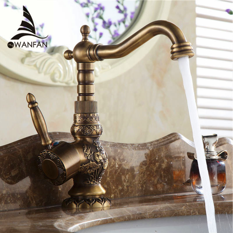 New Arrivel Home decoration Single Handle Bathroom basin Mixer Faucet crane tap Antique faucet Brass Hot and Cold Water AL-9966F