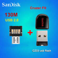 100% Original GenuineSandisk Cruzer Fit CZ33 usb flash drive 64GB 32GB 16GB 8GB mini + OTG adapter for Android Smartphone