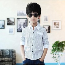 2015 NEW polka dot design long sleeve boys shirts spring fall turn down collar children shirt