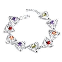 Exquisite Vogue 100% Pure 925 Sterling Silver Lady Gift Jewelry Shiny MultiColored CZ Diamond Natural Zircon Stone Bracelets