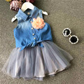 Jean shirt yarn skirt for girl clothes with flower clothing set children clothes kids girl summer