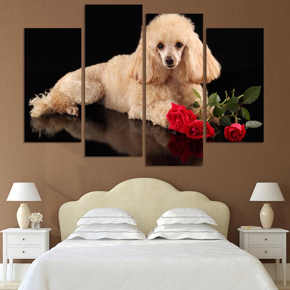 4PCS /SET Modern Canvas Lovely Dog Oil Painting On Wall Pictures For Living Room Decor Animals Paintings