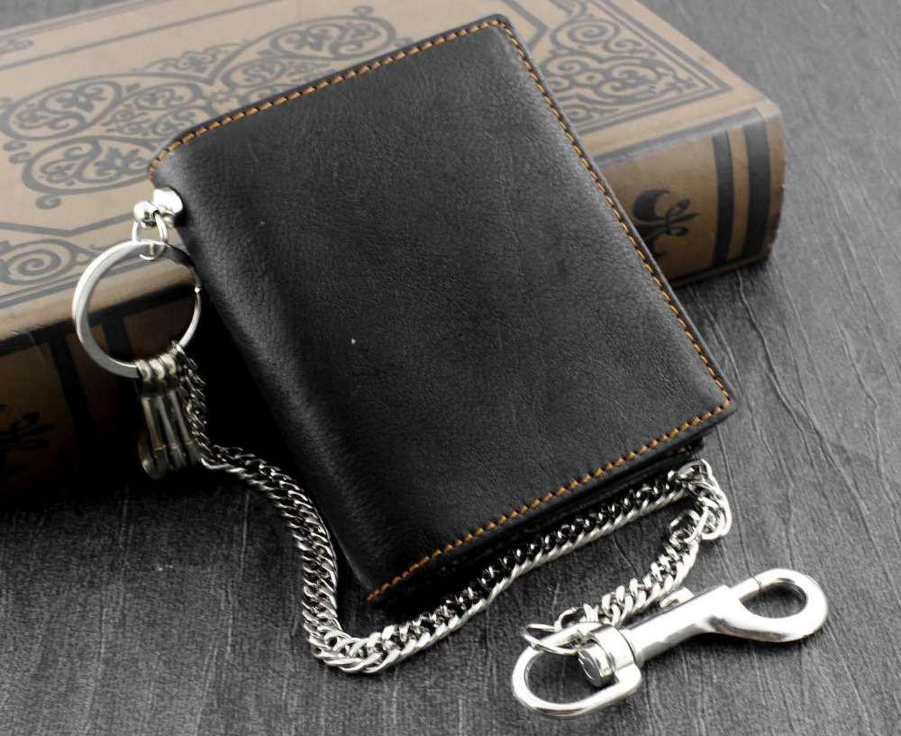 Mens Biker Leather Money Clip Wallet With Anti Theft Chain Korean Fashion Black-in Wallets from ...