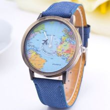 2015 New Fashion Casual Watch Women Wristwatch Personality World Map Airplane Pattern Fabric Leather Quartz Watch Relogio Clock