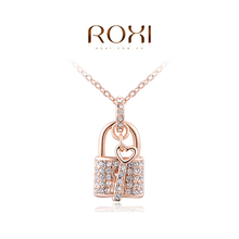 1PCS Free Shipping! Fashion Austrian Crystal Lock and Key Pendant Necklace Rose Gold Plated Gift Jewelry