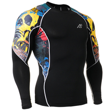 2016 Men’s Boy’s Compression Long Sleeves Shirts Base LayerSides Prints Thermal Under Top T-Shirt Male New Sports Fix Gear