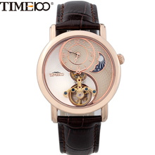 Time100 Skeleton Automatic Mechanical Watches For Women’s Men Unisex Sun Moon Phase Taichi Pattern Genuine Leather Strap Clock