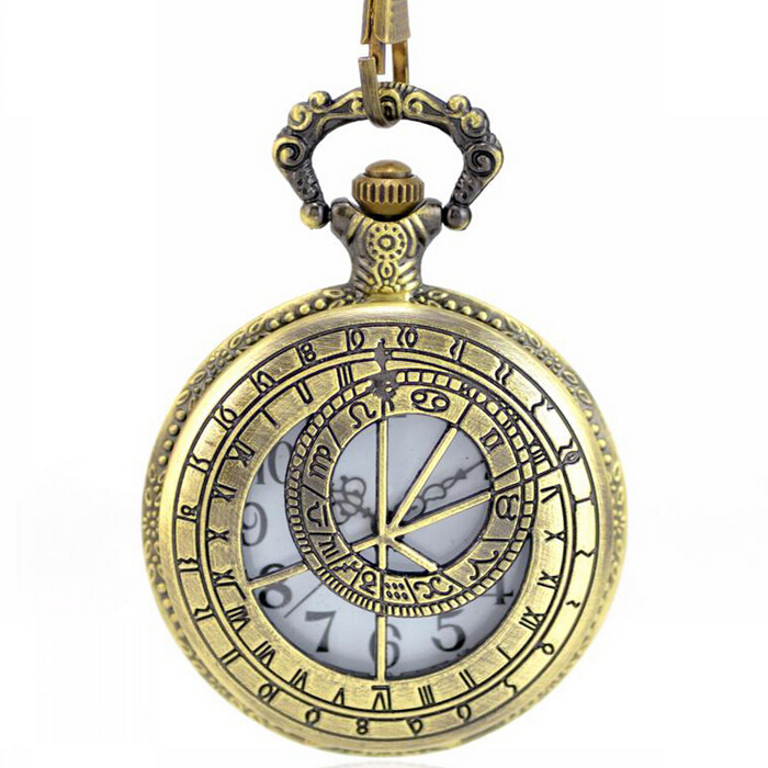 New Fashion Antique Bronze Punk Round Pocket Watch Necklace For Women and Men With Long Chain