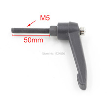 5PCS Black 50mm Length Threaded Metal Knob 5mm Thread Dia Adjustable Handle Lever M5 Clamping Handles Machinery Tools
