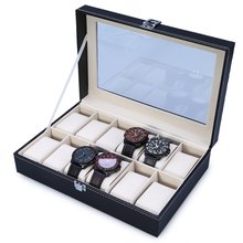 2016 New Arrival PU Leather 12 Slots Wrist Watch Display Box Storage Holder Organizer Watch Case Jewelry Dispay Watch Box