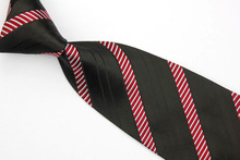 NT0463 Red Black Striped Classic Silk Polyester Blend Smooth Man s Casual Jacquard Woven Necktie Business