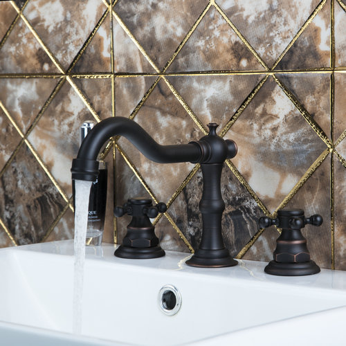 Фотография New Oil Rubbed Black Bronze 3 Pieces 2 Lever Bathtub Faucet Torneira 97116 Bathroom Basin Sink Brass Faucet,Mixers Taps
