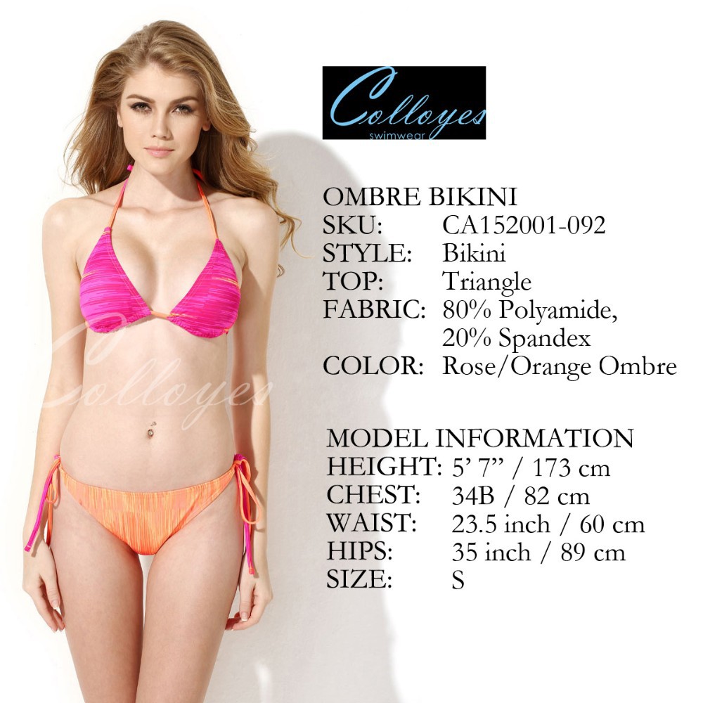 CA152001-092 2015 Colloyes Sexy Color Clash RoseOrange Ombre Triangle Top + Classic Cut Bottom Bikini Swimwear Fashion Triangl Bathing Suit (2)