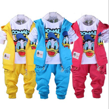 Autumn children boys girls clothing sets cartoon Donald Duck kids casual Vest Coat Jacket Tshirt Pants 3 pcs sport style