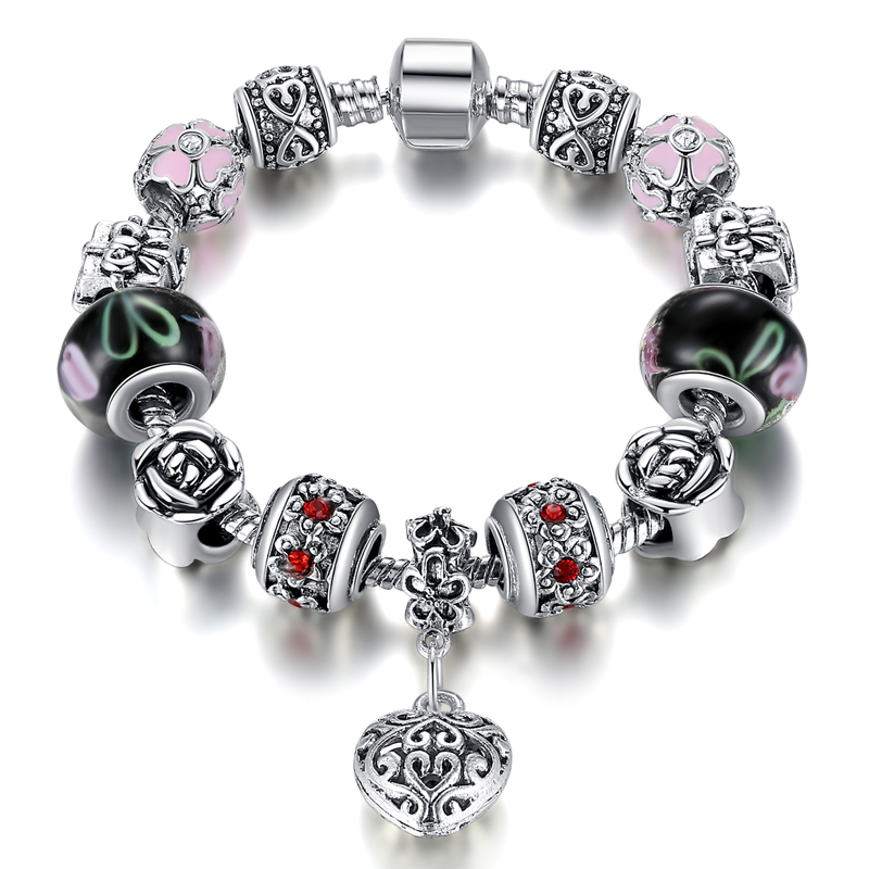2015 Vintage Bracelet Women Popular 925 Silver Charm Fit Original Bracelet Bangle With Murano Glass Beads