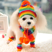Winter Pet Puppy Accessories For Dogs Pink/Yellow/Rainbow Striped Hat/Scarf/Socks PT045 XXS/XS/S/M/L Chihuahua Cat Products