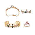 New Bird Flower Jewelry Sets Top Quality Pink Flowers Birds Opening Ring Bangle Bracelet Brooch Good