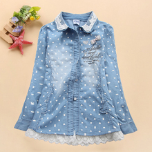 Children’s clothing female child denim shirts 2015 spring child girls spring and autumn long-sleeve Blouses