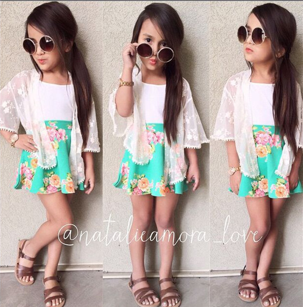 2015 New arrival Girls clothing set Lnice in European style fashion summer T shirt skirt harem