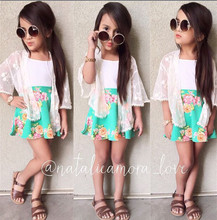 2015 New arrival Girls clothing set Lnice in European style fashion summer T shirt skirt harem