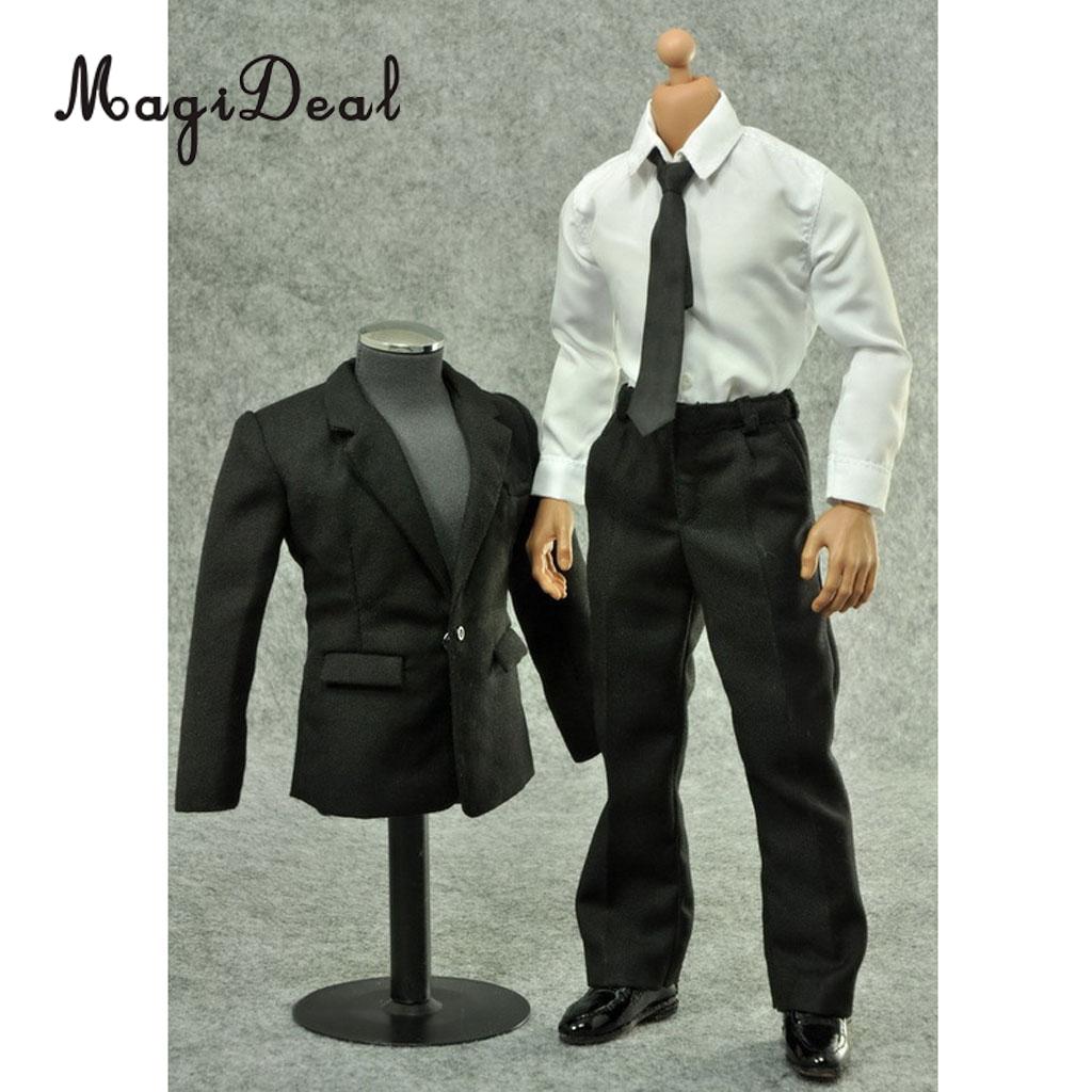 1/6 12" Action Figure Clothes Male Black Business Career Suit & Laceup Shoes