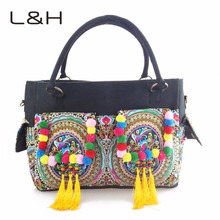 Boho Ethnic Canvas Tote Bag with Tassels