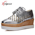 2017 spring new European tie thick soled platform shoes leisure shoes tide slope with hollow square