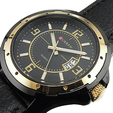 Luxury Quartz Hour Dial Day Date Golden Clock Fashion Bussiness Men s Leather Stainless Steel Wrist