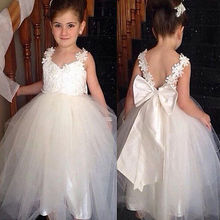 2016 New Spring Flower Girl Princess Dress Kid Party Pageant Wedding Bridesmaid Tutu BALL Bow White