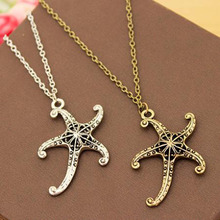 Vintage Starfish Pendant Necklace Fashion Jewelry Antique Metal Chain Link Necklaces for Women Girls