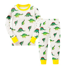 knitted cotton 100% toddler kid pajamas set with cute cartoon pattern 15B02 Dinosaur