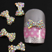 B465 10pcs/lot High Quality Colorful Bow Tie 3D Alloy Nail Art Cell Phone Sticker Decoration DIY Rhinestone Accessories