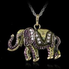 (Free chain 70-80cm) 1 pcs Fashion jewelry accessories bohemia long design vintage gem rhinestone elephant necklace pendant
